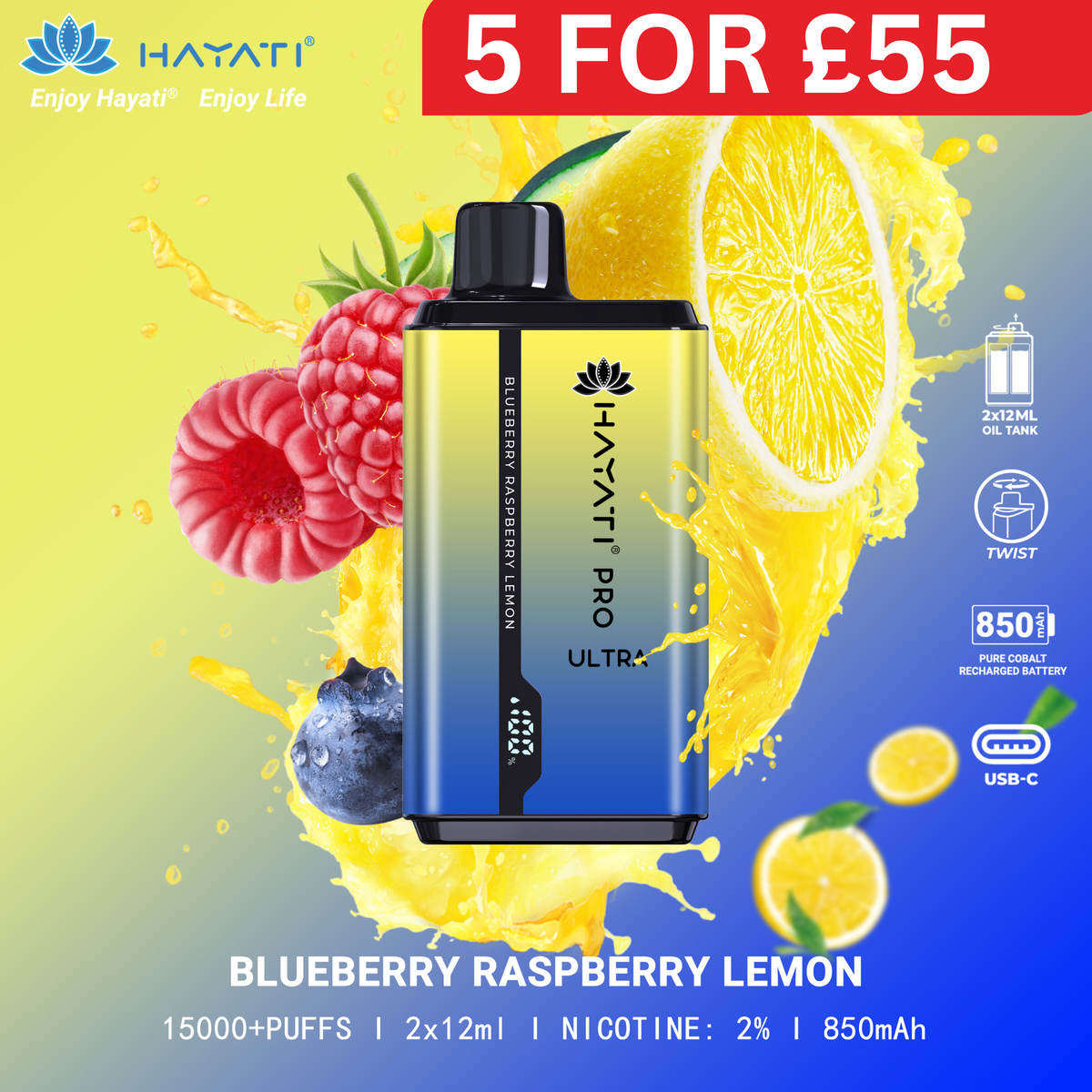 Blueberry Raspberry Lemon - Hayati Pro Ultra 15000 Puffs Disposable Vape