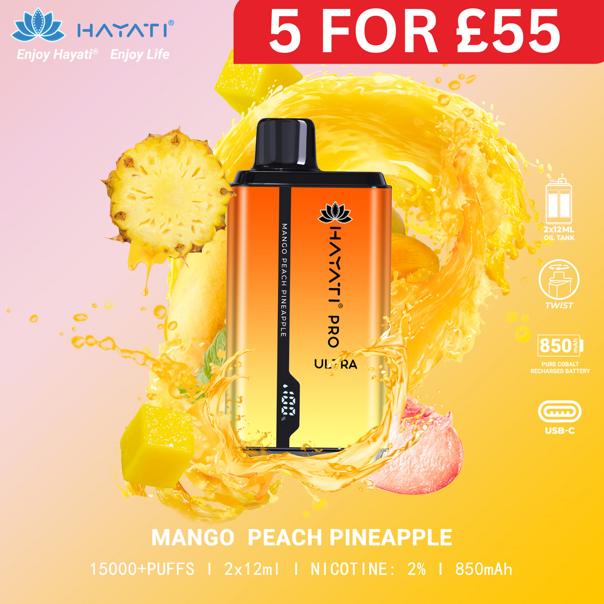 Mango Peach Pineapple - Hayati Pro Ultra 15000 Puffs Disposable Vape
